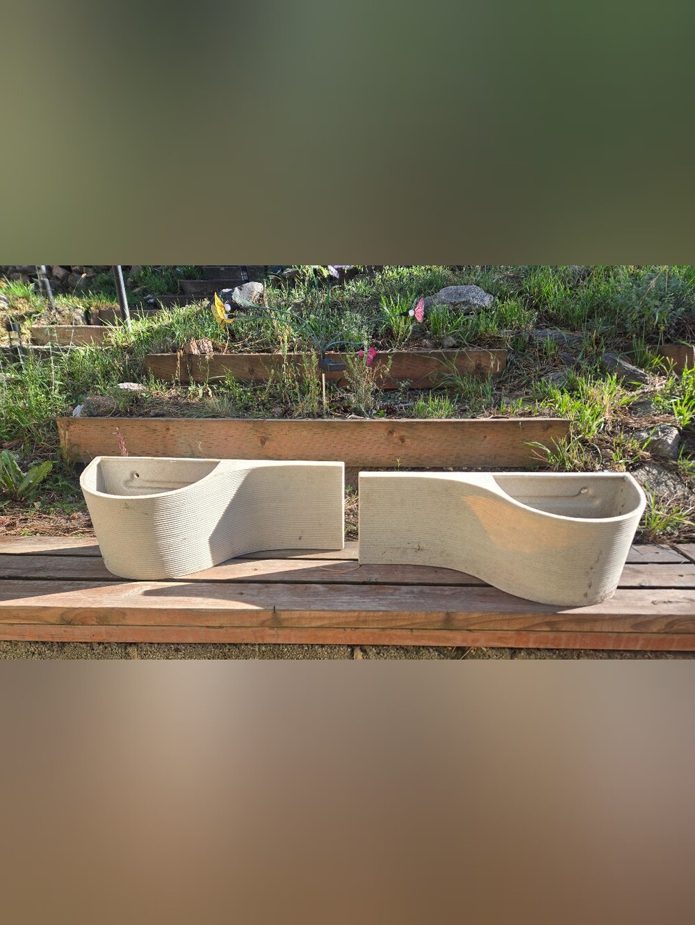 Set of 2 Large Vintage Mid Century Modern Wall Planters Ribbed Curved Planter
